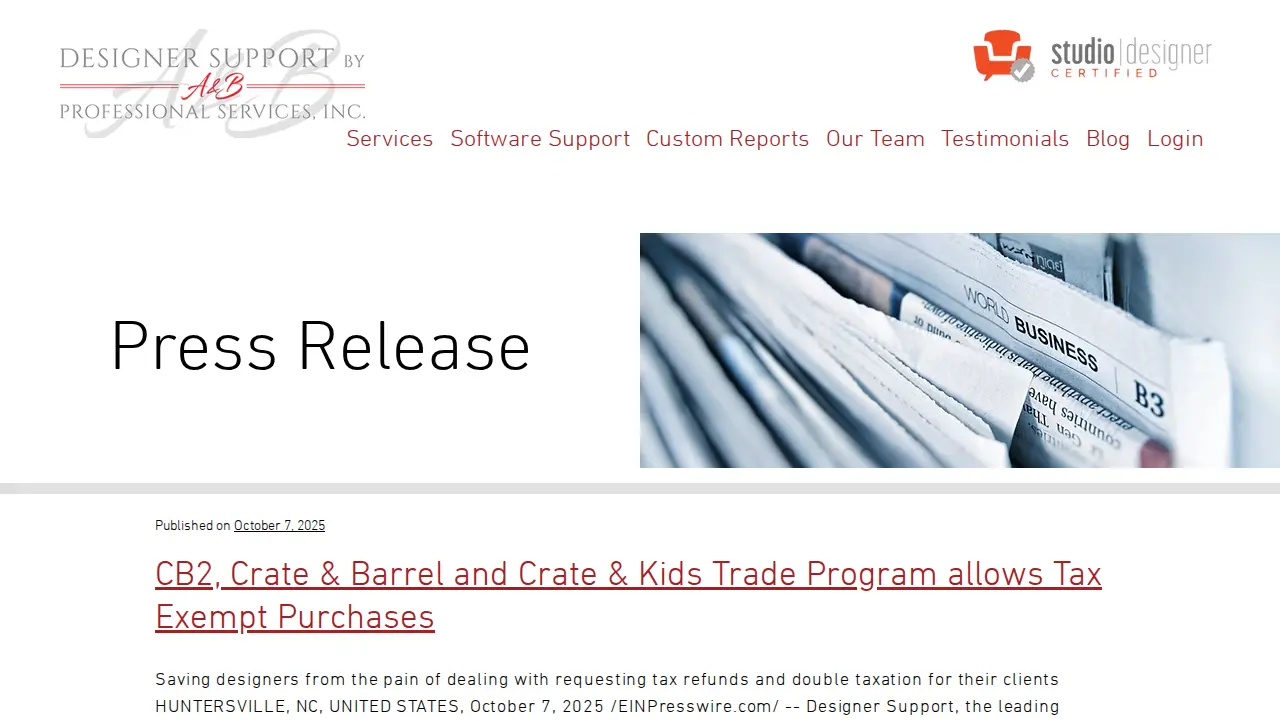 Designer Support page