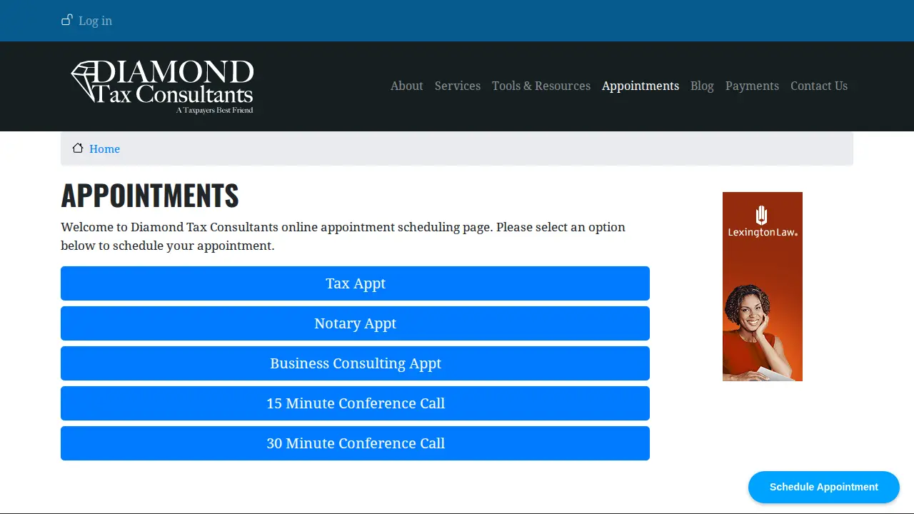 Diamond Tax Consultants page