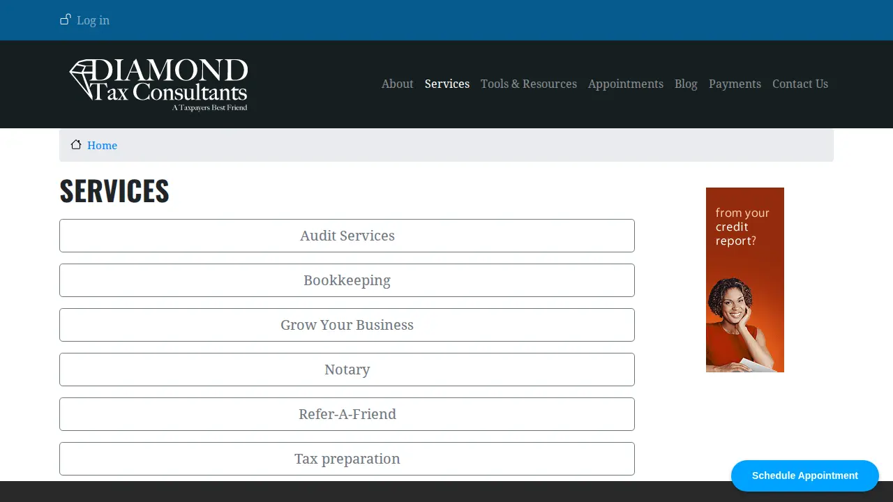 Diamond Tax Consultants page