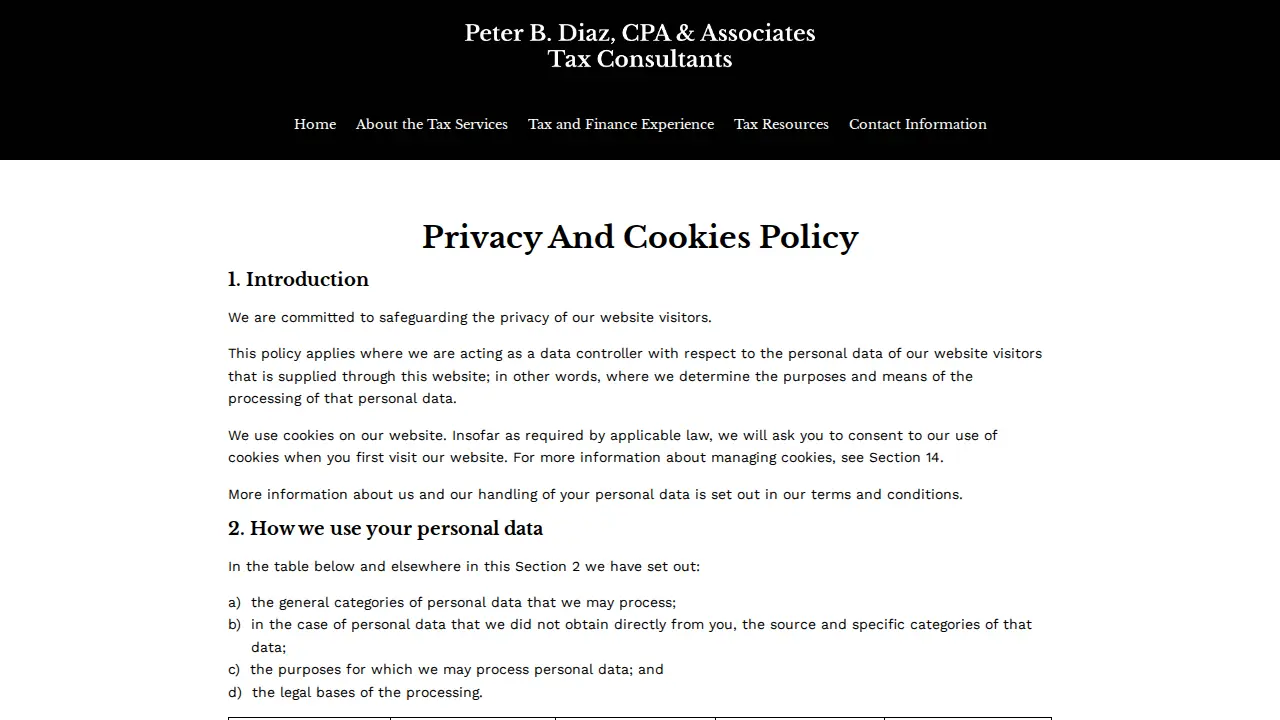 Peter B. Diaz, CPA & Associates - Tax Consulting, Tax Preparation & Financial Planning page