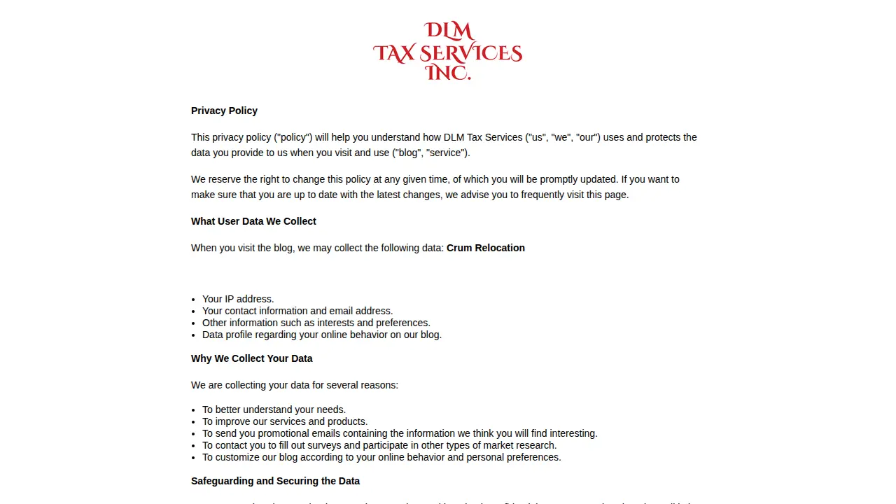 DLM Tax Services page