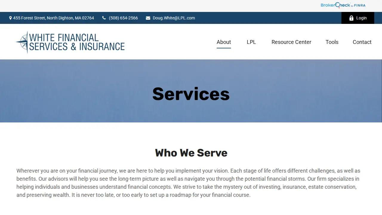 White Financial Services & Insurance page
