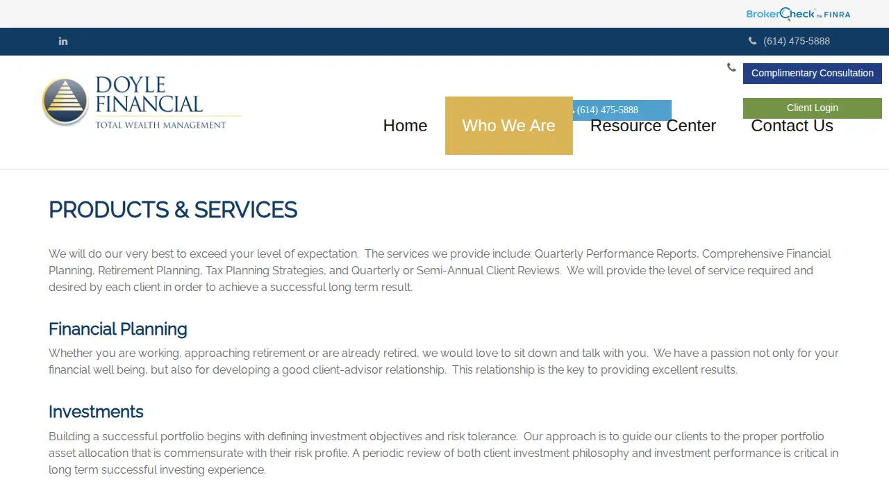 Doyle Financial Services page