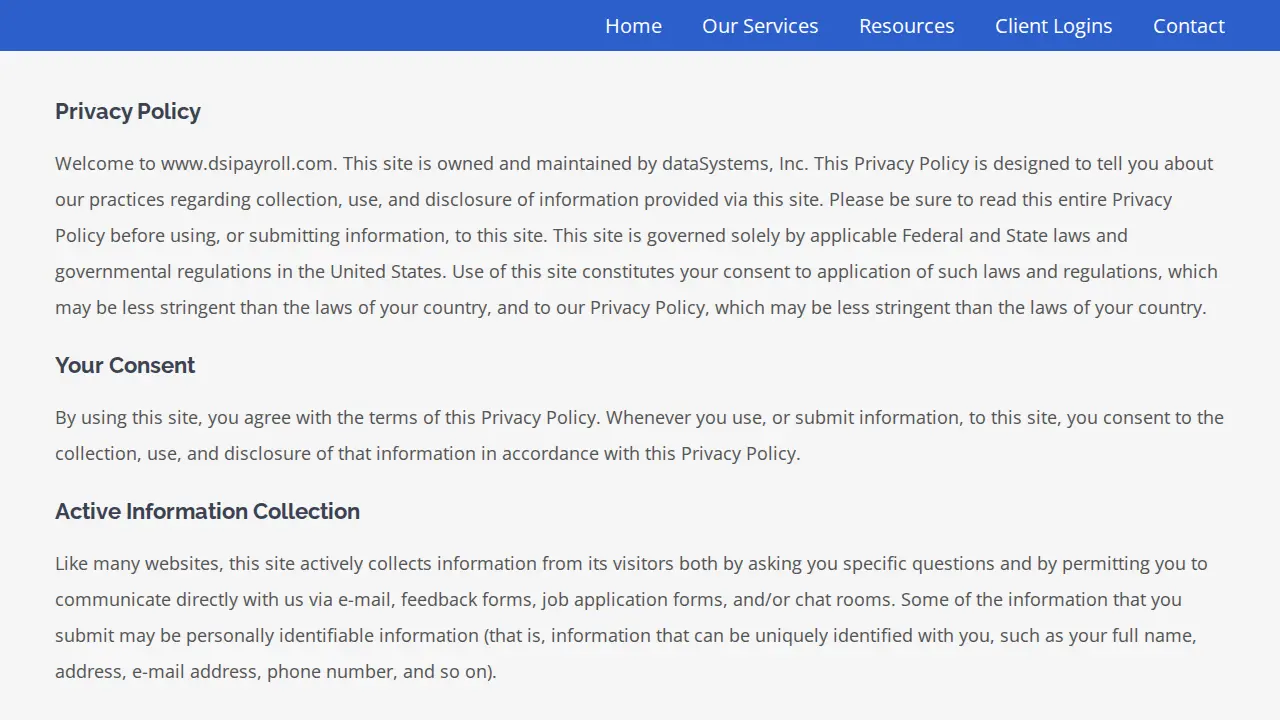 Datasystems Inc - DSI Payroll page
