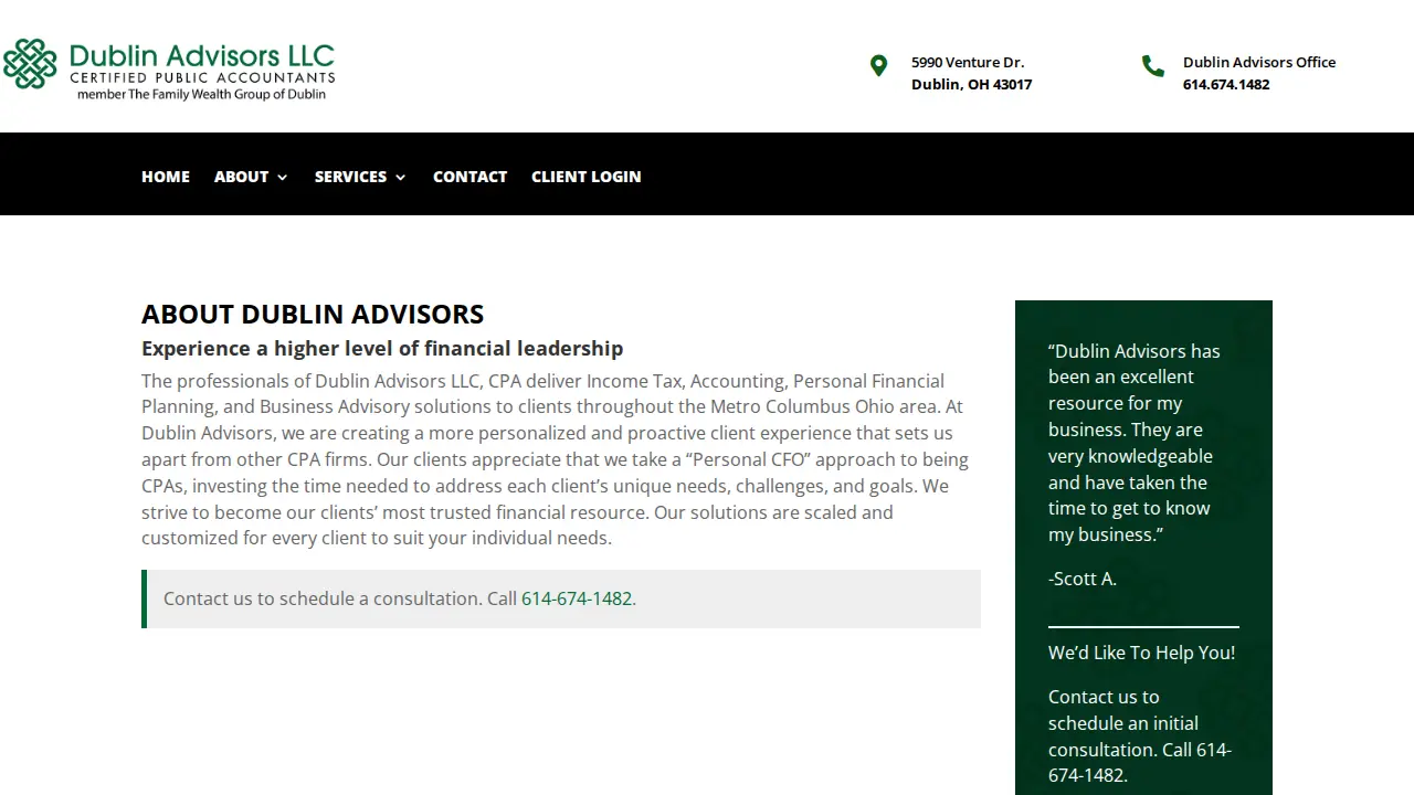 Dublin Advisors LLC, CPA page
