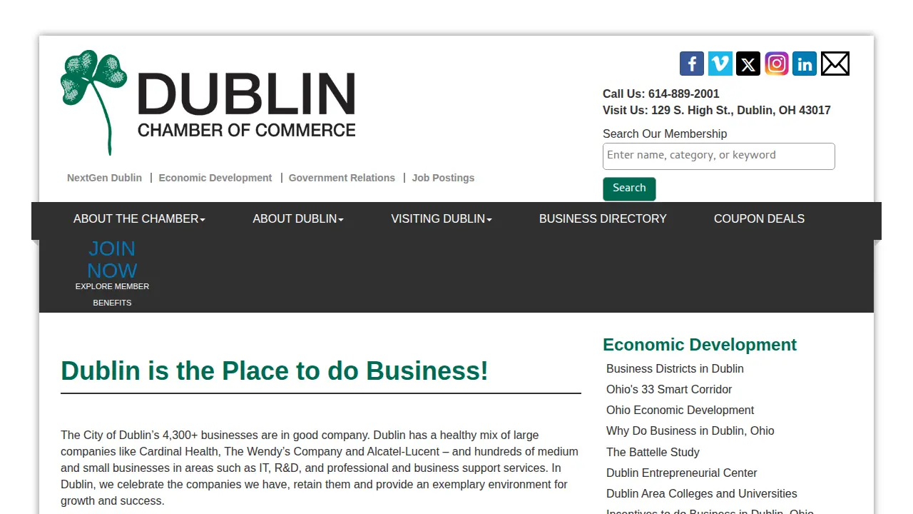Dublin Chamber of Commerce page