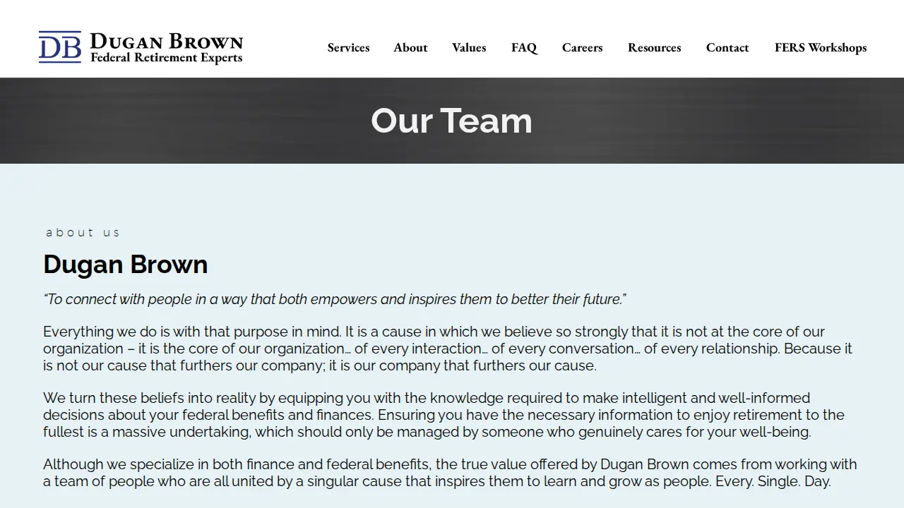 Dugan Brown Federal Retirement Experts page