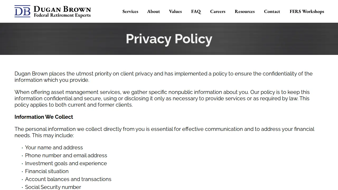 Dugan Brown Federal Retirement Experts page