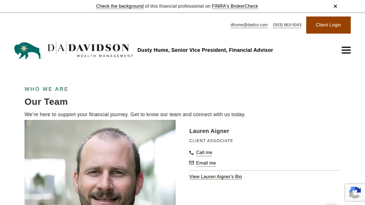 DA Davidson Wealth Management: Dusty Hume, CFP page