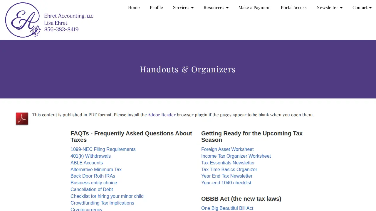 Ehret Accounting, LLC page