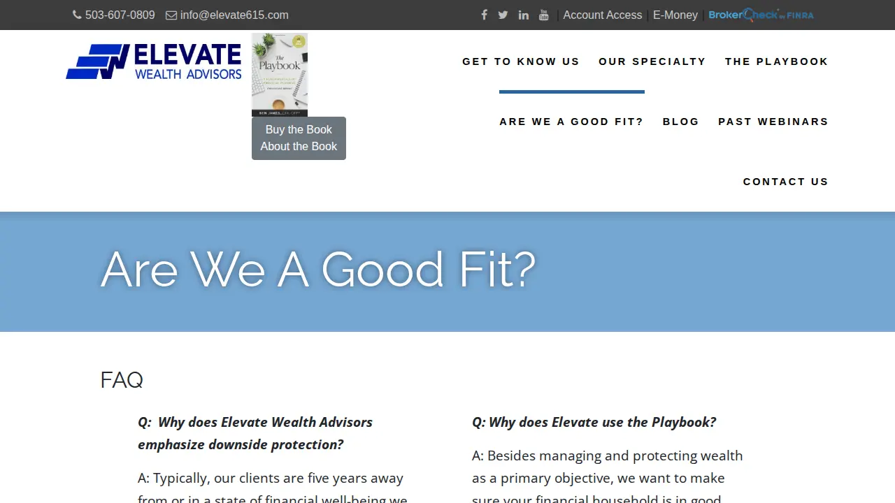 Elevate Wealth Advisors page