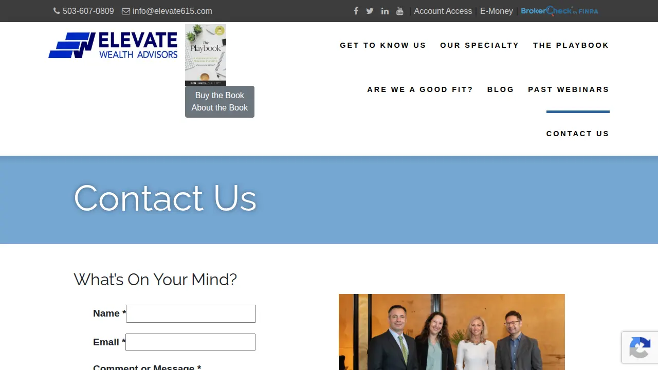 Elevate Wealth Advisors page