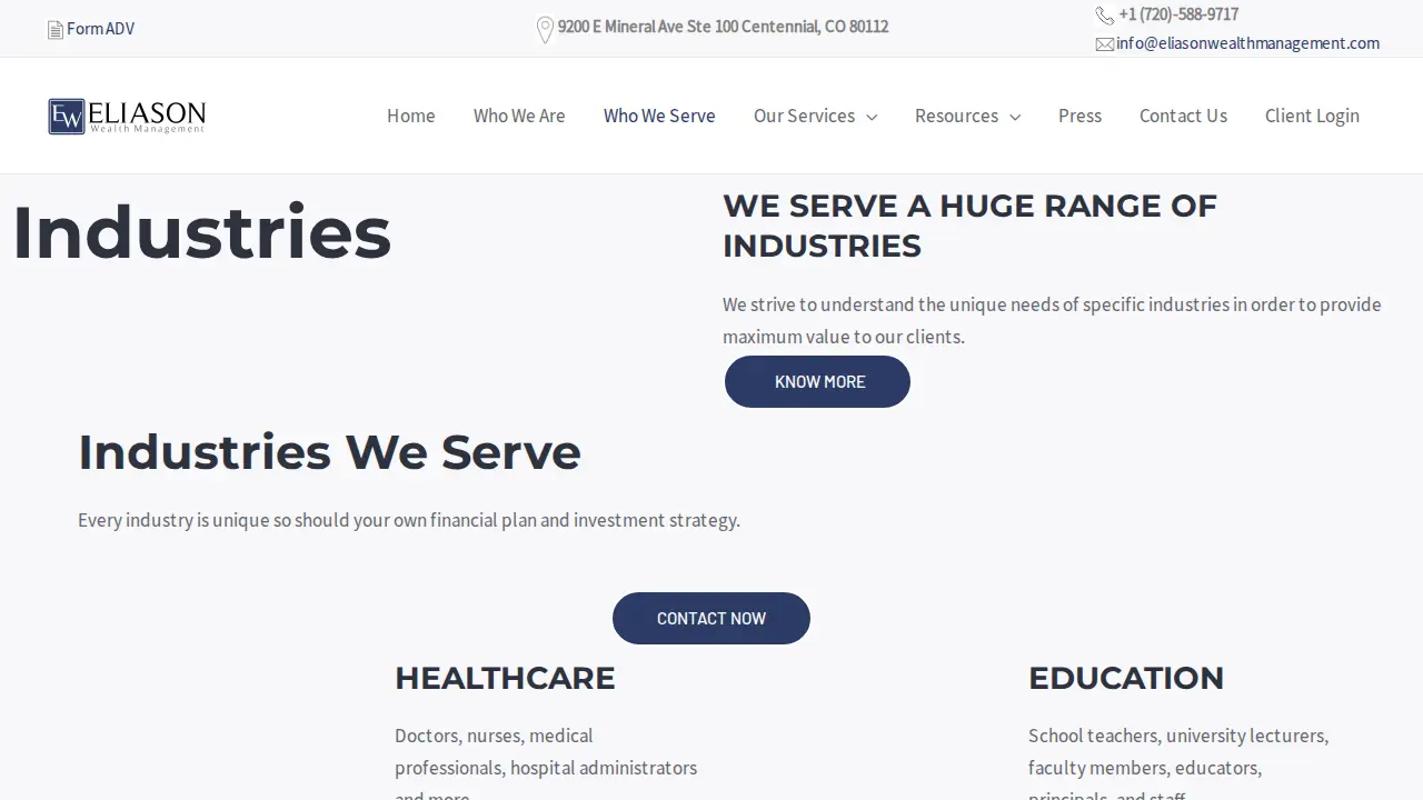 Eliason Wealth Management page