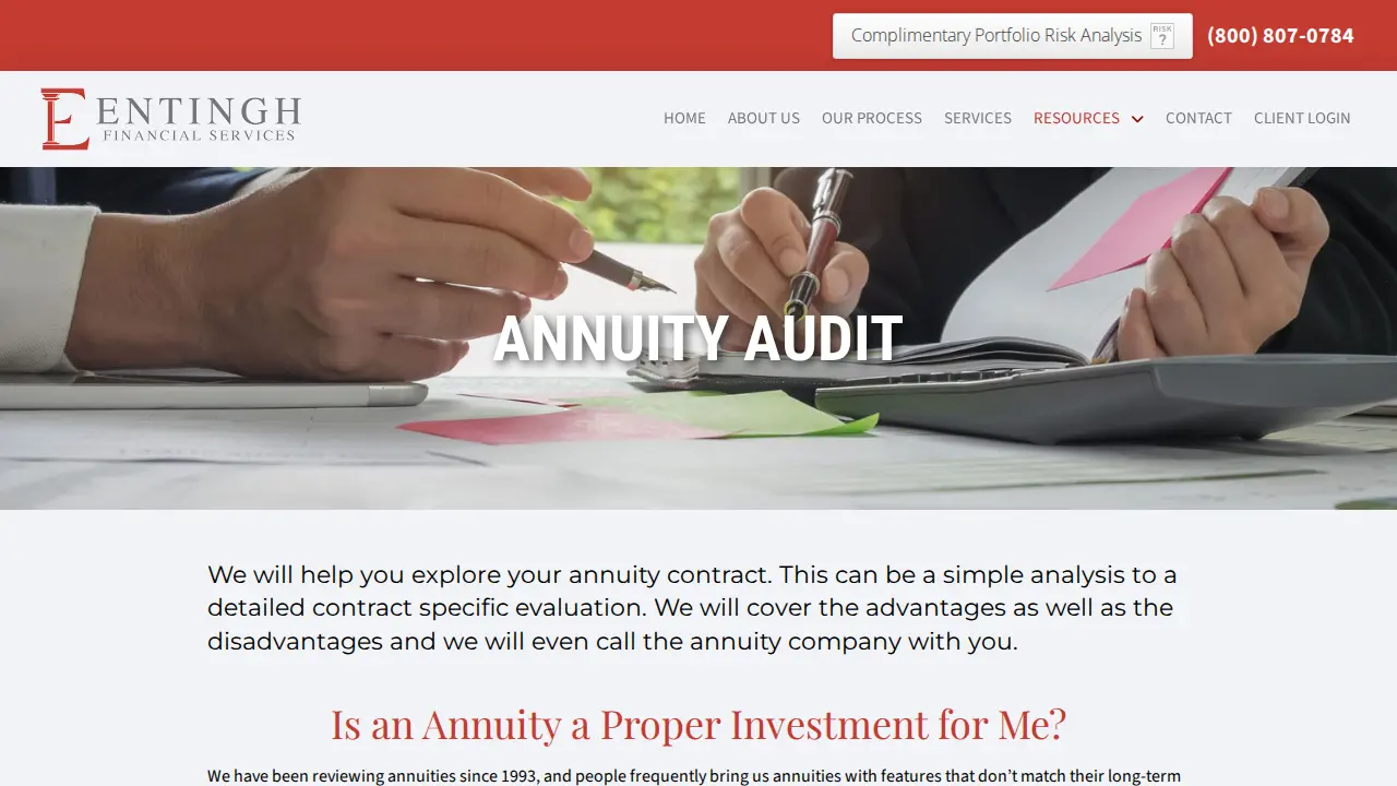Entingh Financial Services page
