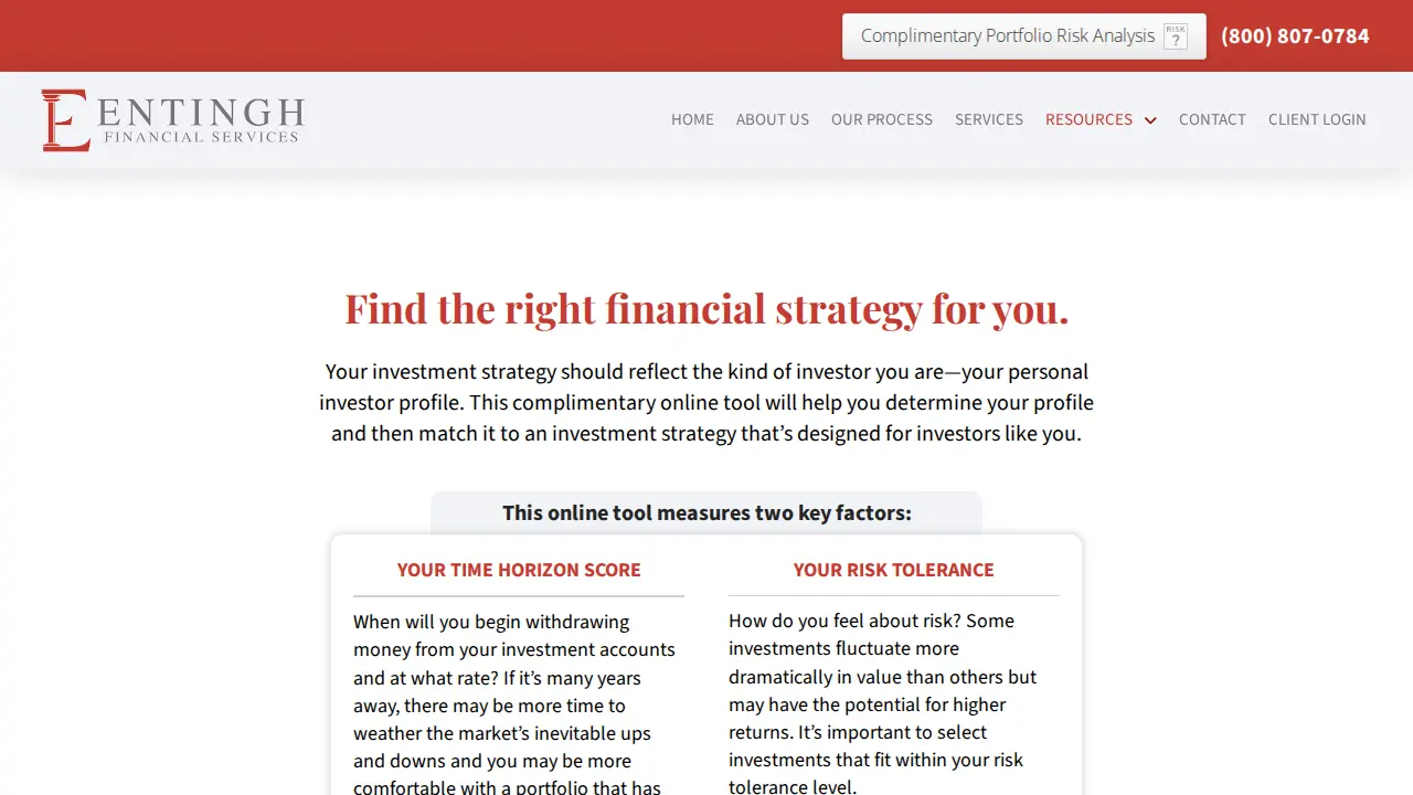 Entingh Financial Services page
