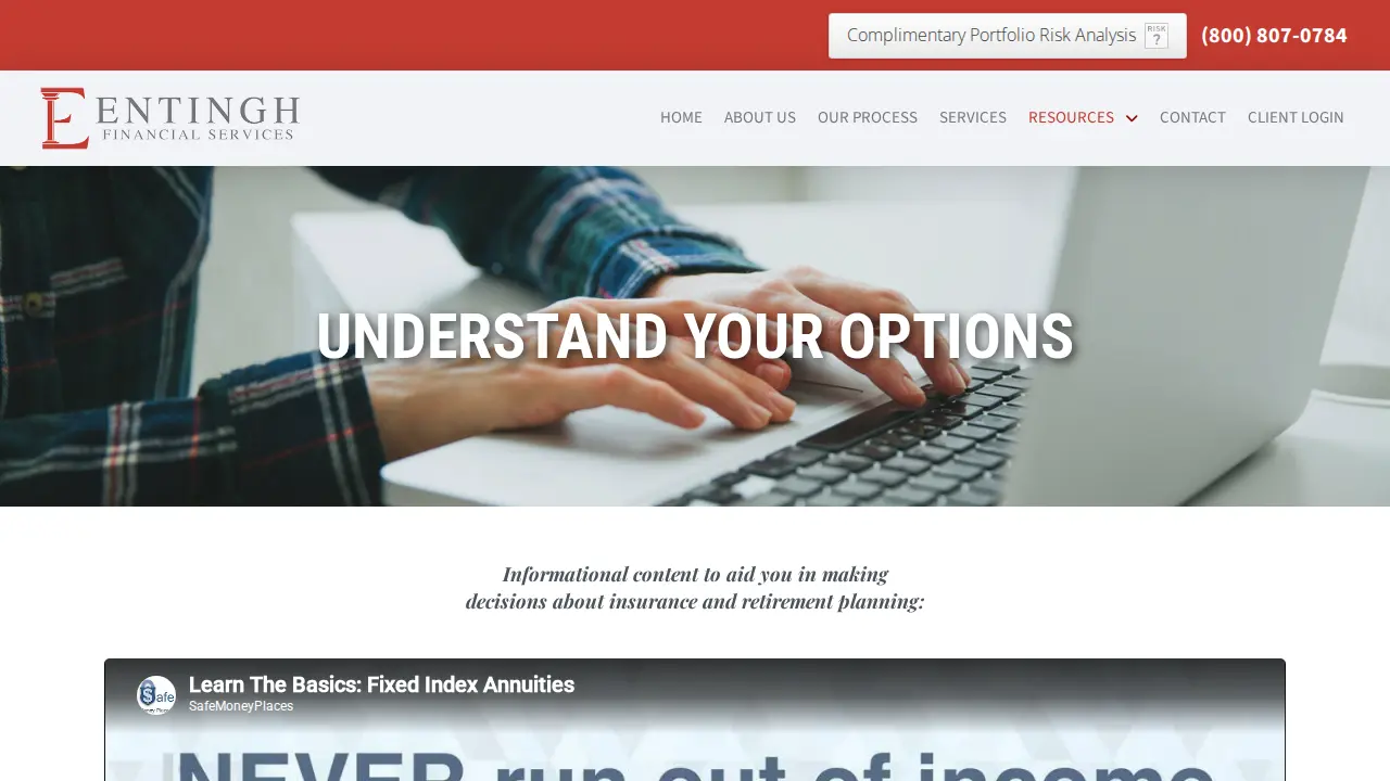 Entingh Financial Services page