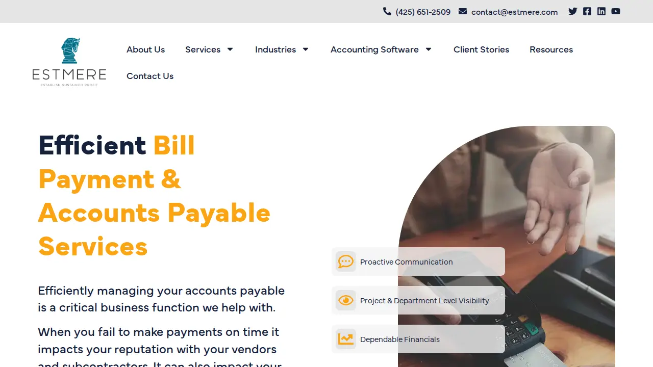 Estmere Accounting, Bookkeeping, Fractional CFO page