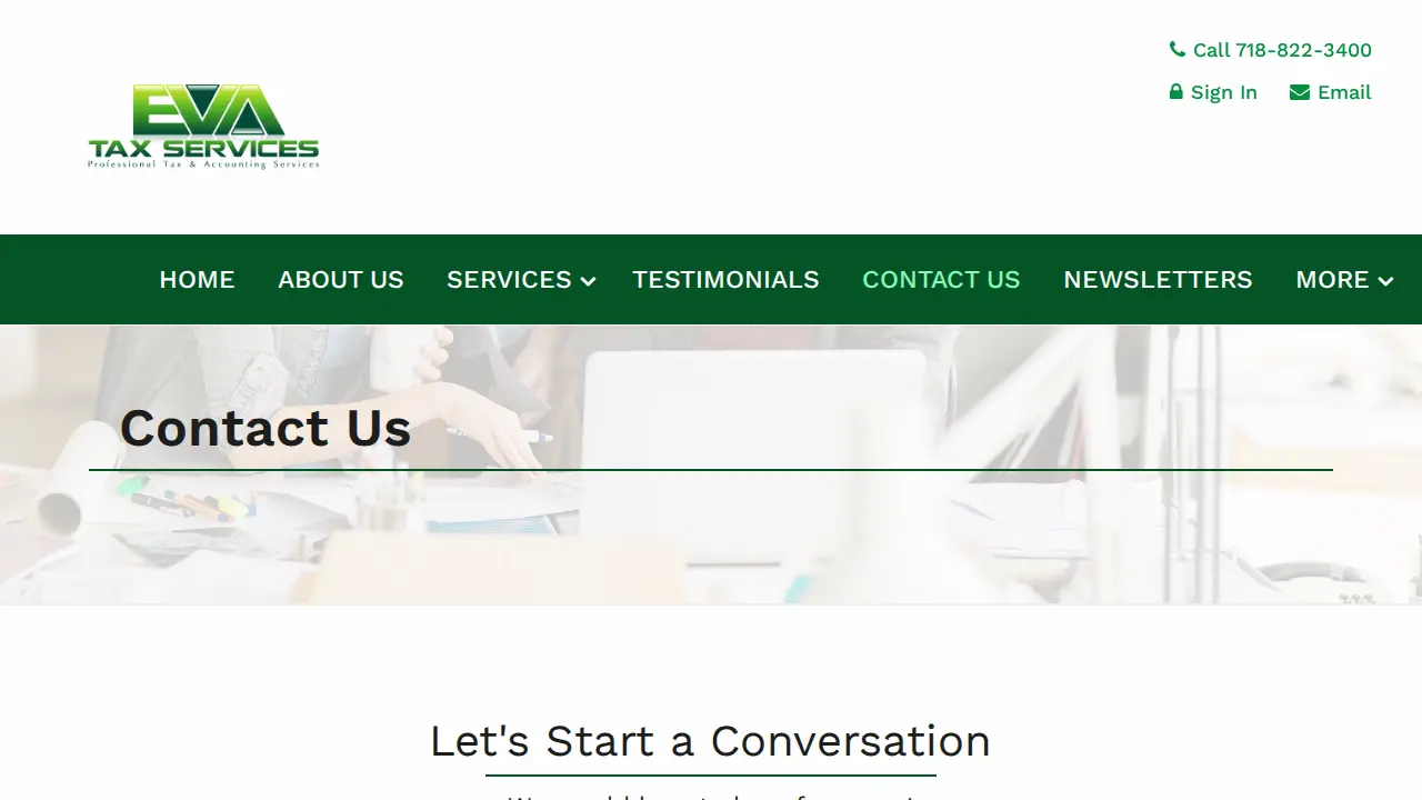 Eva Tax Services page