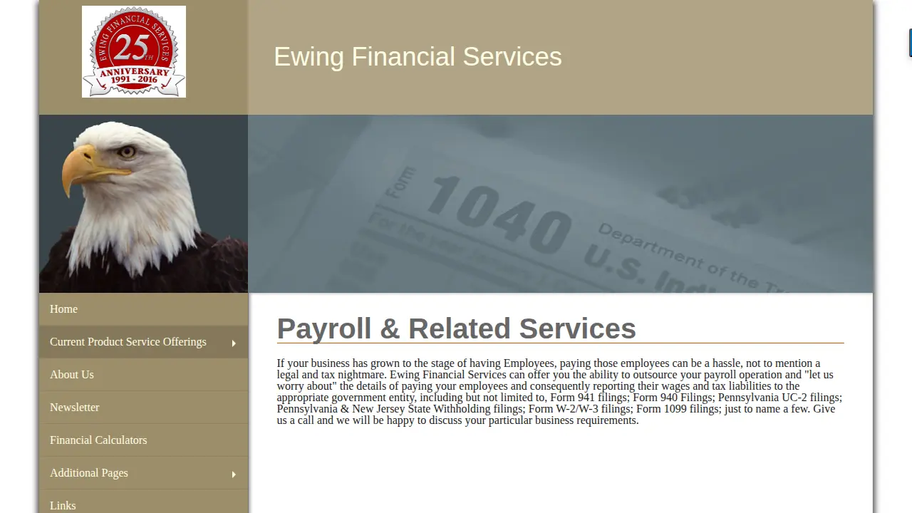 Ewing Financial Services page