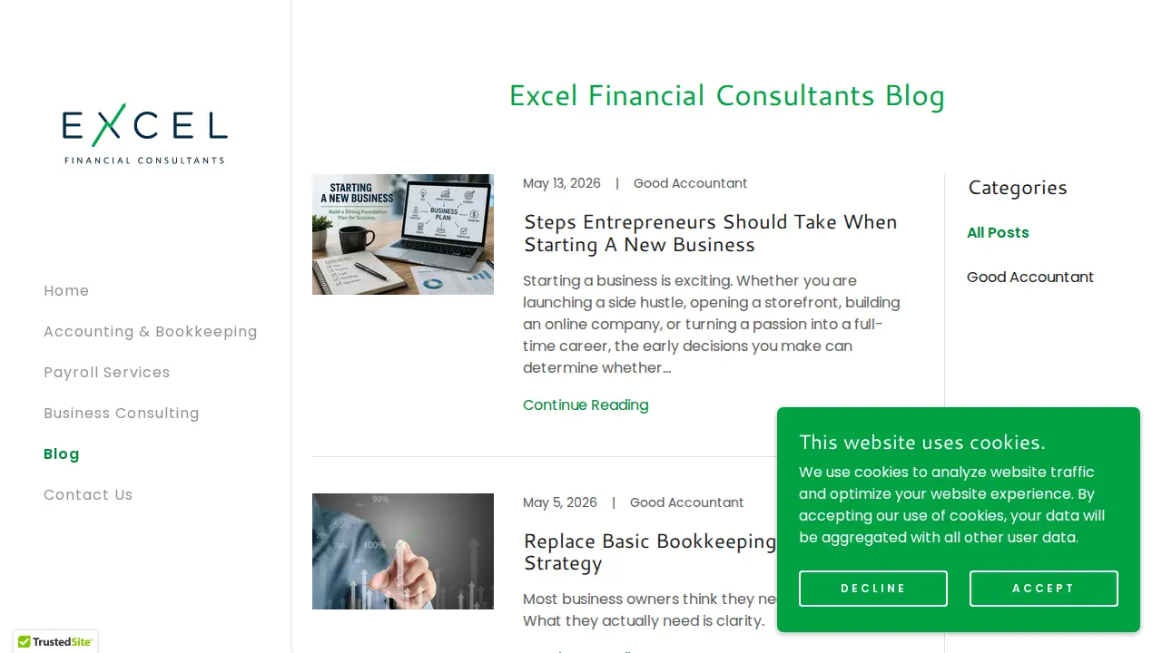 Excel Financial Consultants page