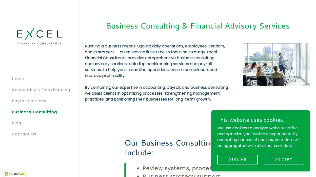 Excel Financial Consultants page