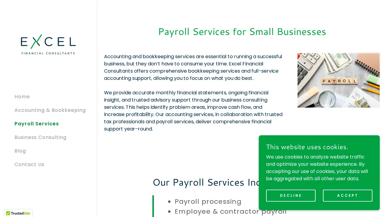 Excel Financial Consultants page