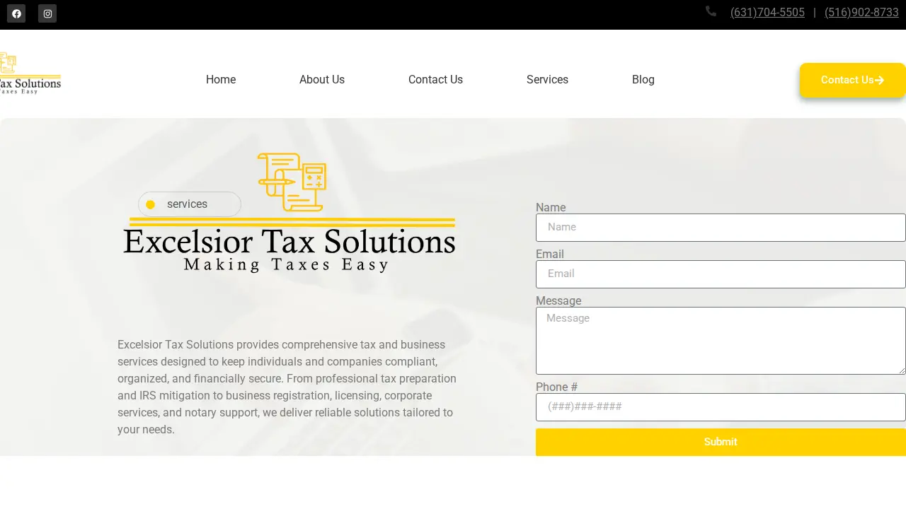 Excelsior Tax Solutions page