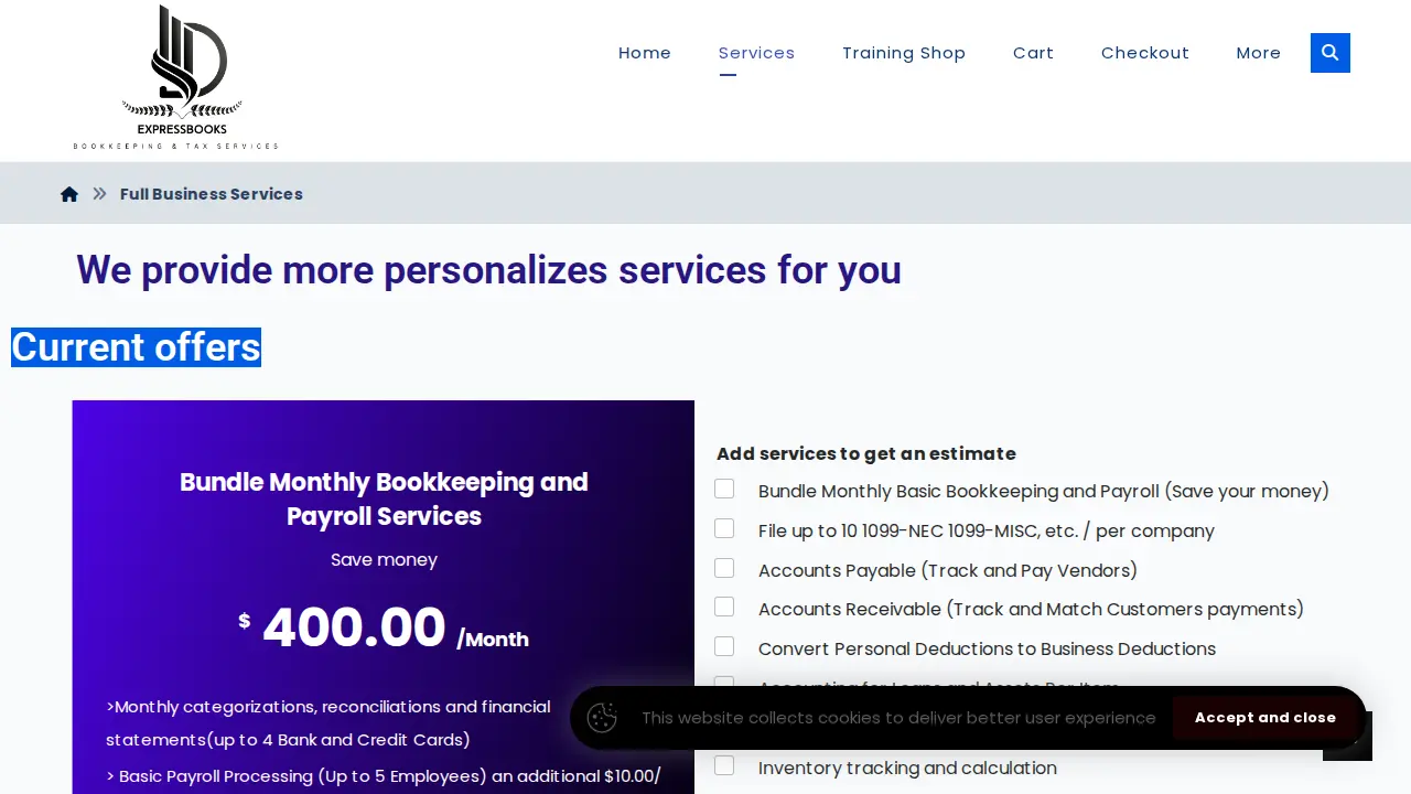 ExpressBooks Bookkeeping and Tax Preparation page