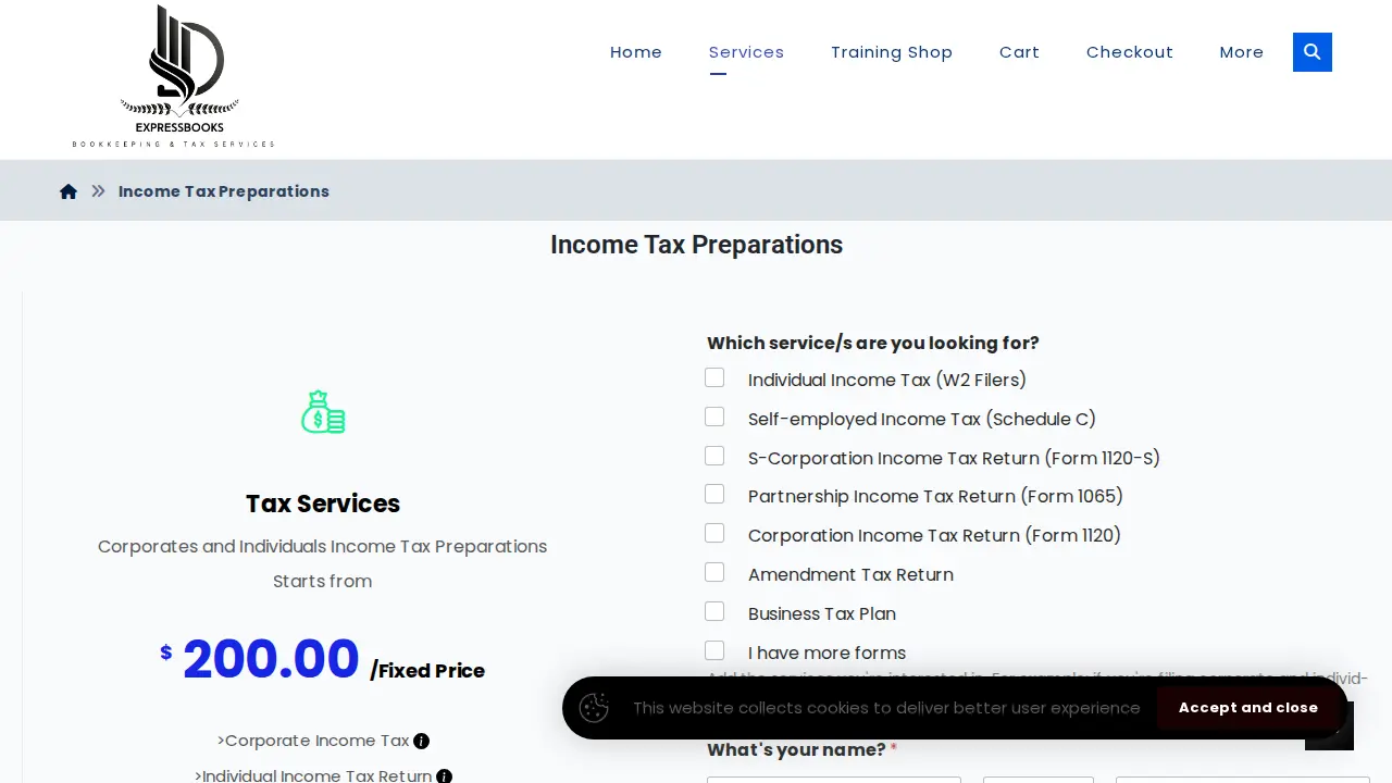 ExpressBooks Bookkeeping and Tax Preparation page