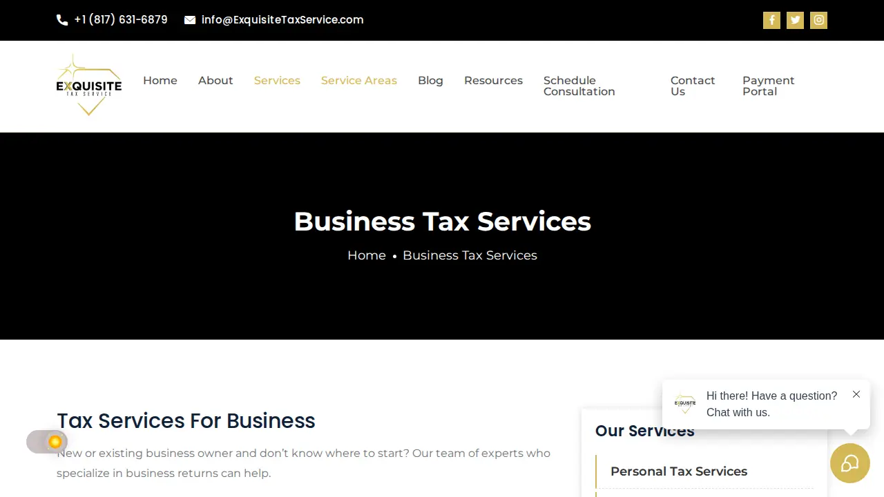 Exquisite Tax Service page