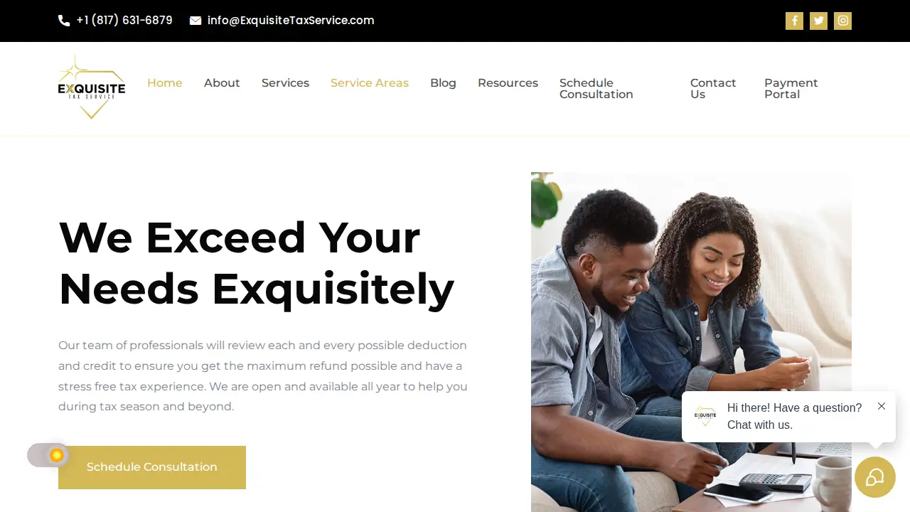 Exquisite Tax Service page