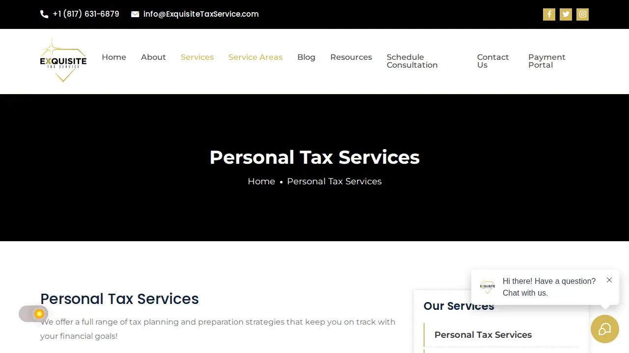 Exquisite Tax Service page