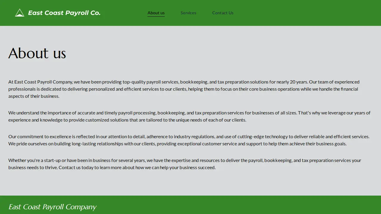 East Coast Payroll Company page