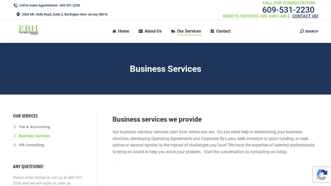 EBH Tax Services page