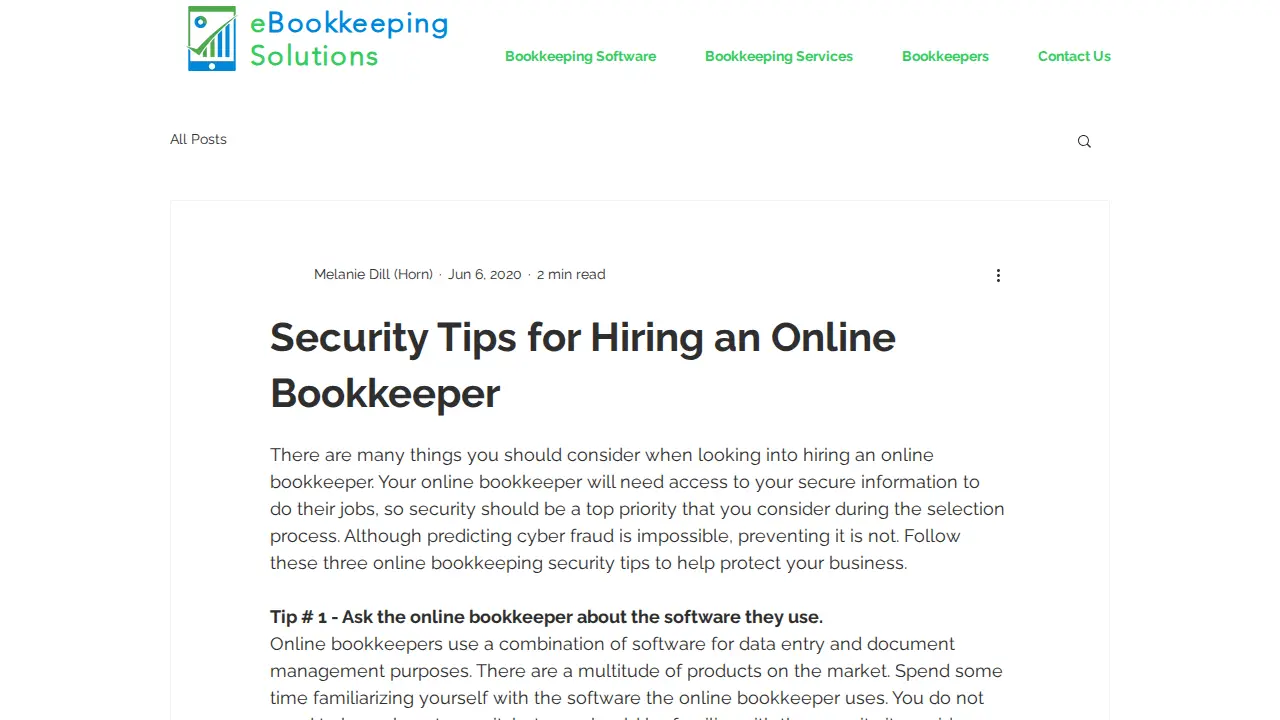 eBookkeeping Solutions page