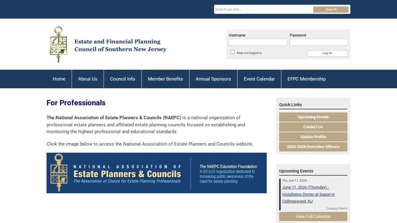 Estate and Financial Planning Council of Southern New Jersey page