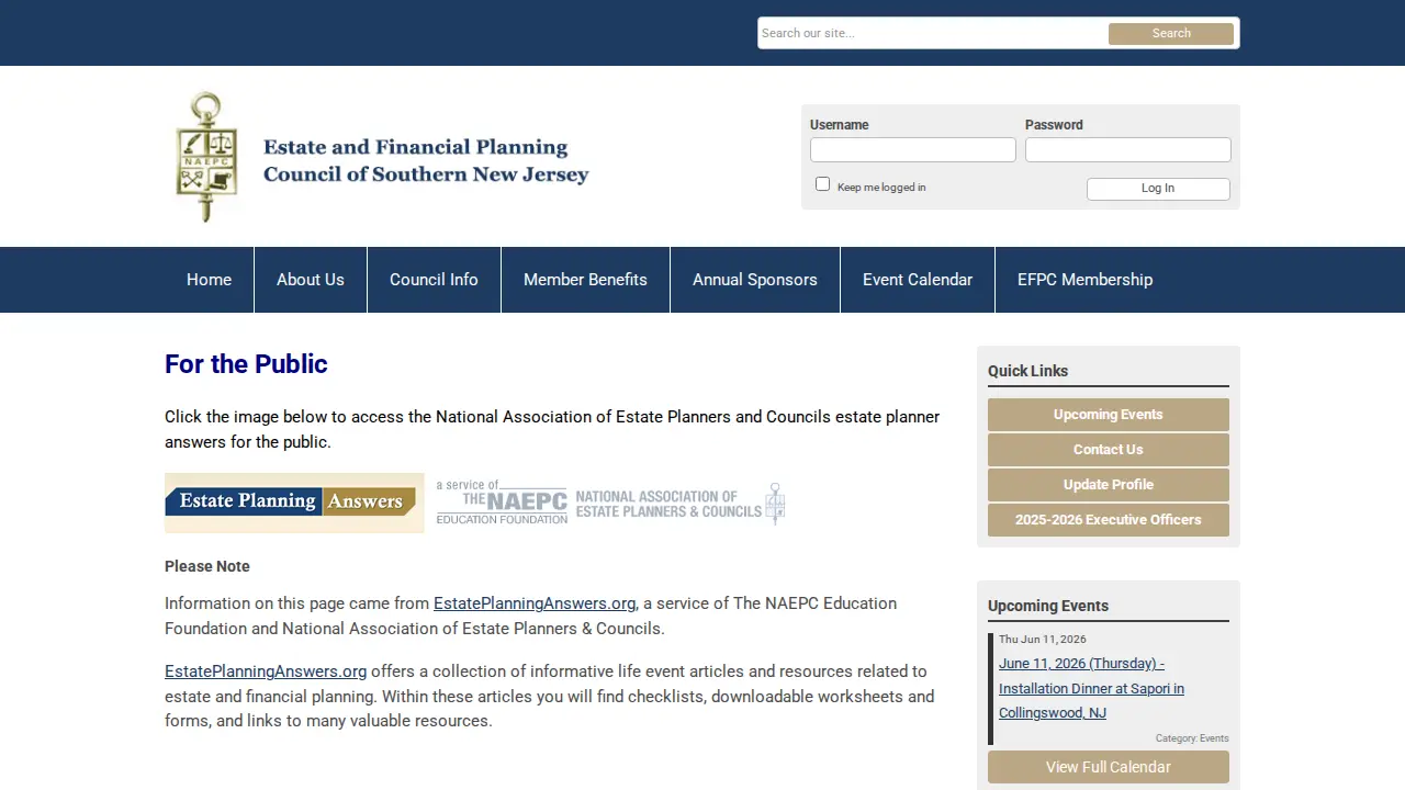 Estate and Financial Planning Council of Southern New Jersey page