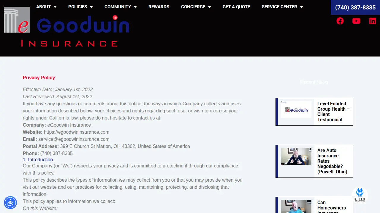 eGoodwin Insurance Agency page