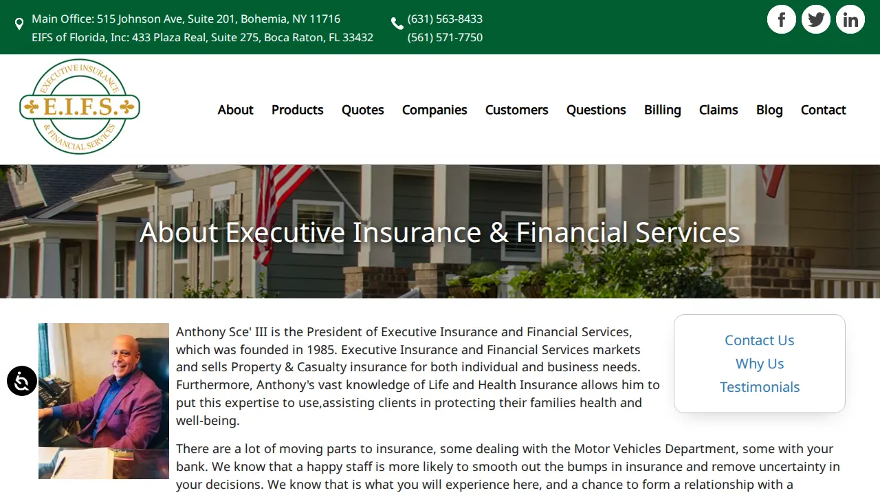 Executive Insurance and Financial Services page