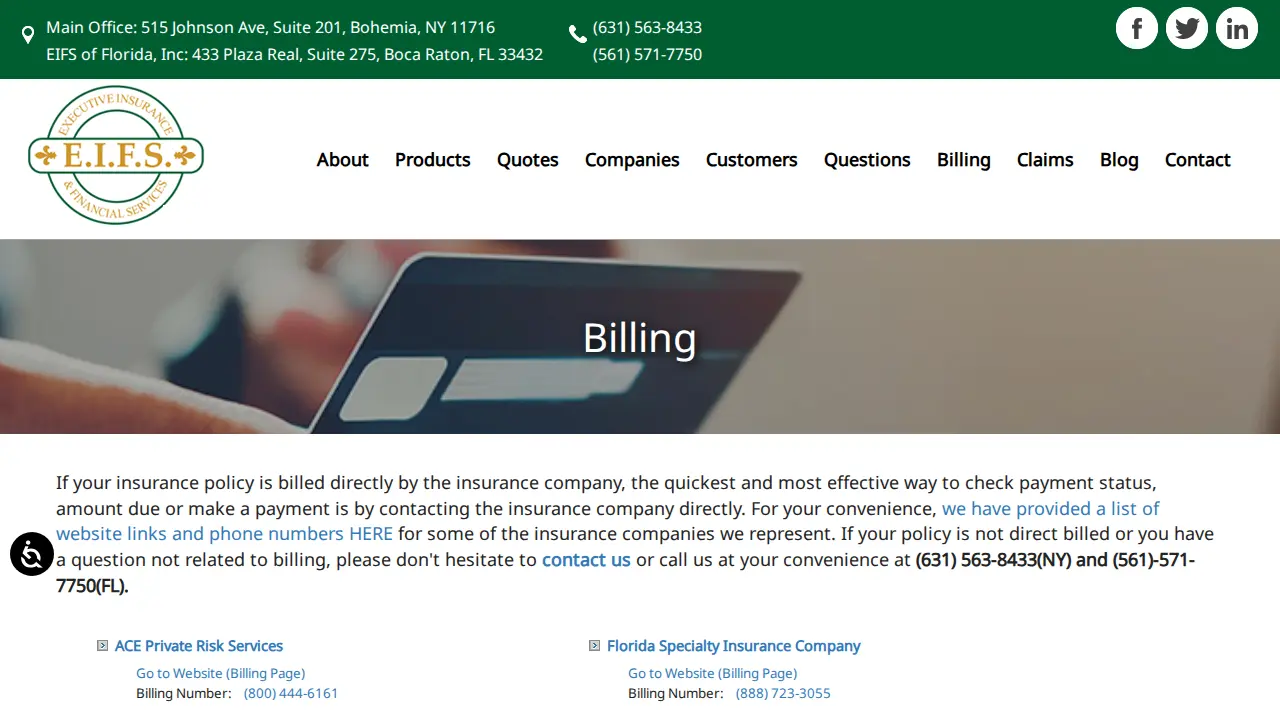 Executive Insurance and Financial Services page
