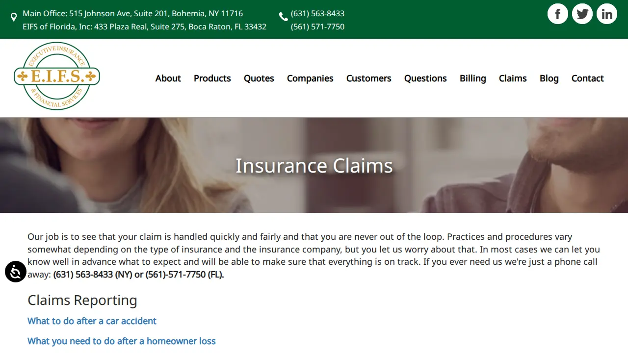 Executive Insurance and Financial Services page