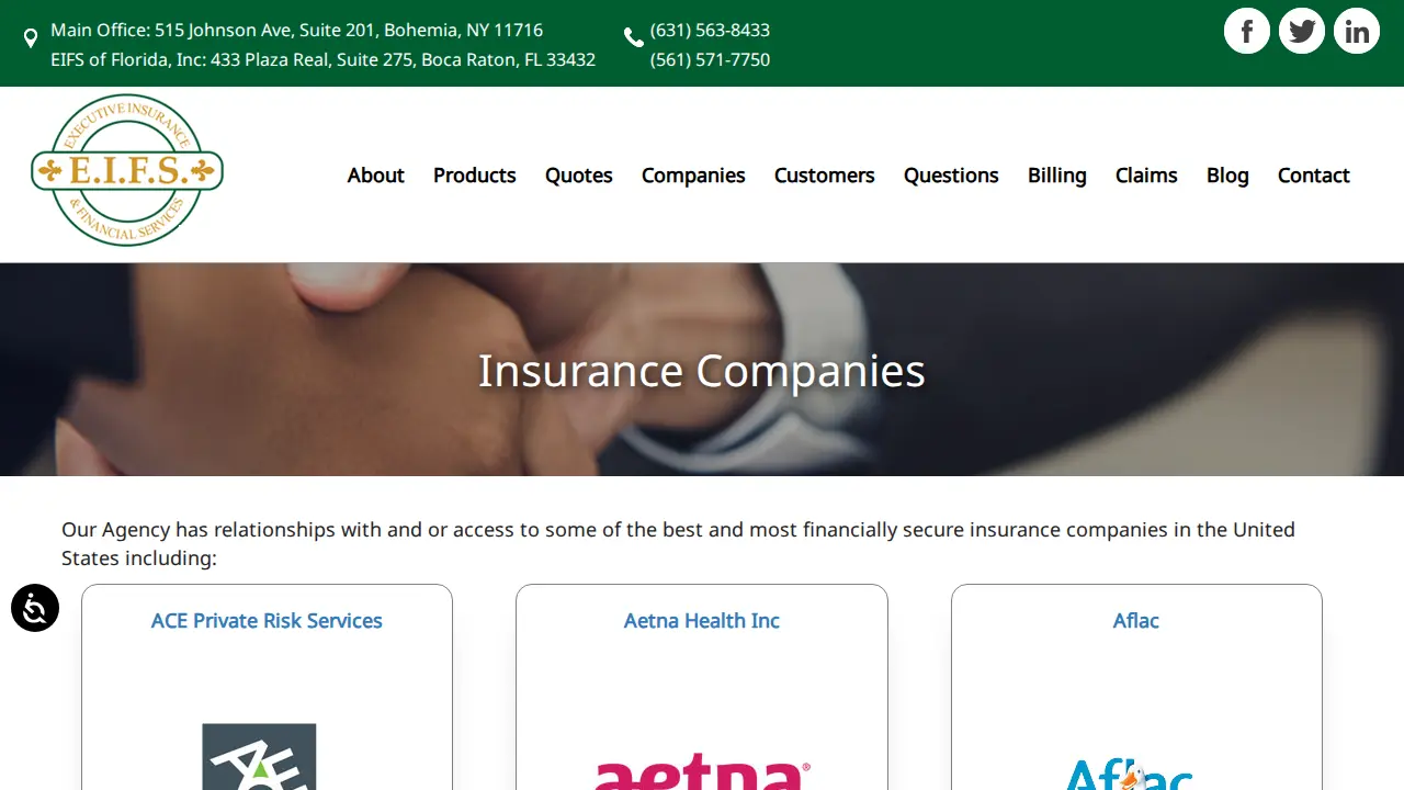 Executive Insurance and Financial Services page