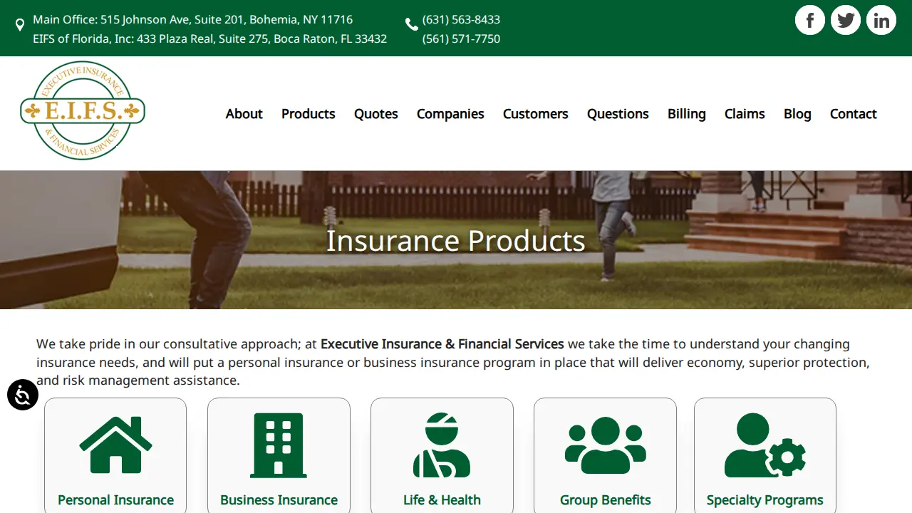 Executive Insurance and Financial Services page