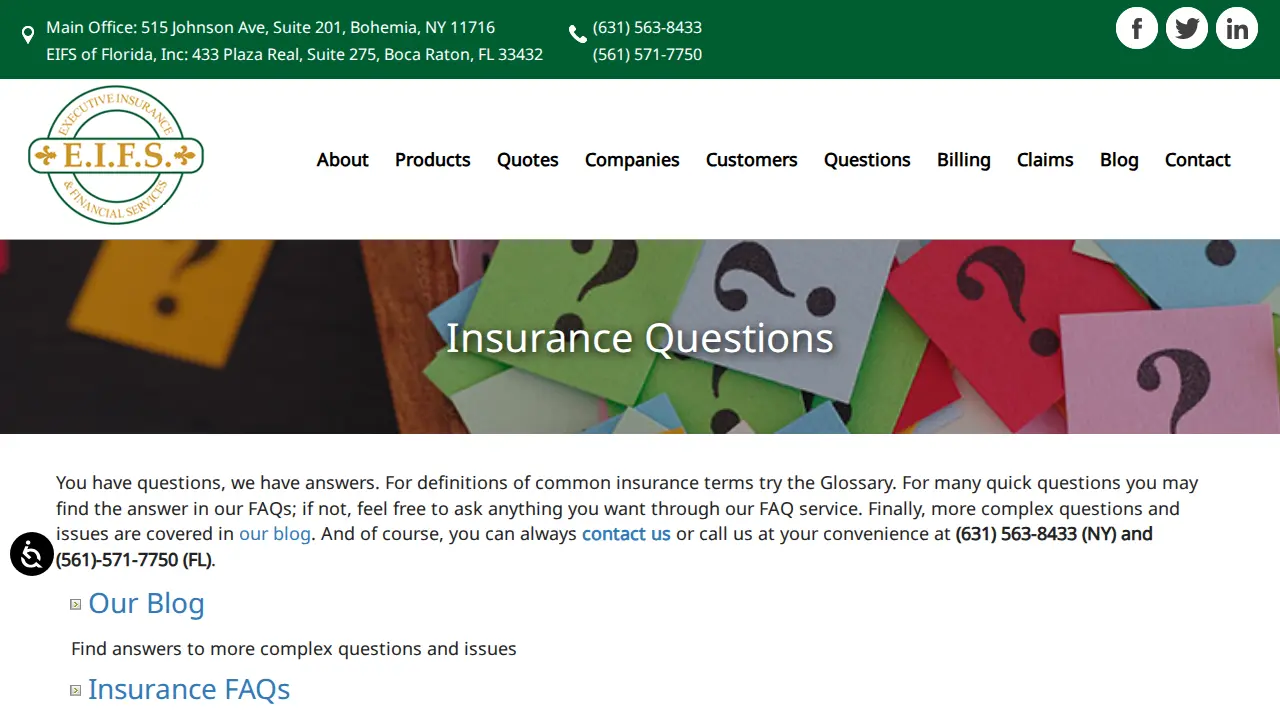 Executive Insurance and Financial Services page