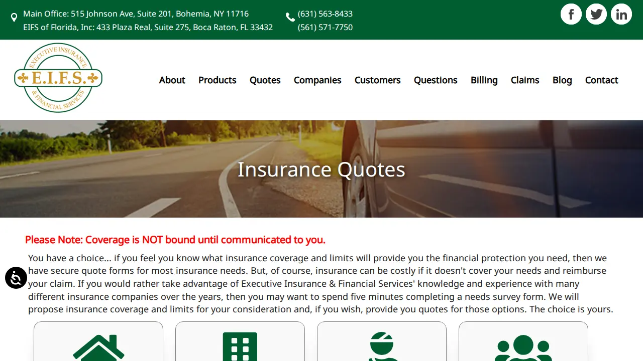 Executive Insurance and Financial Services page