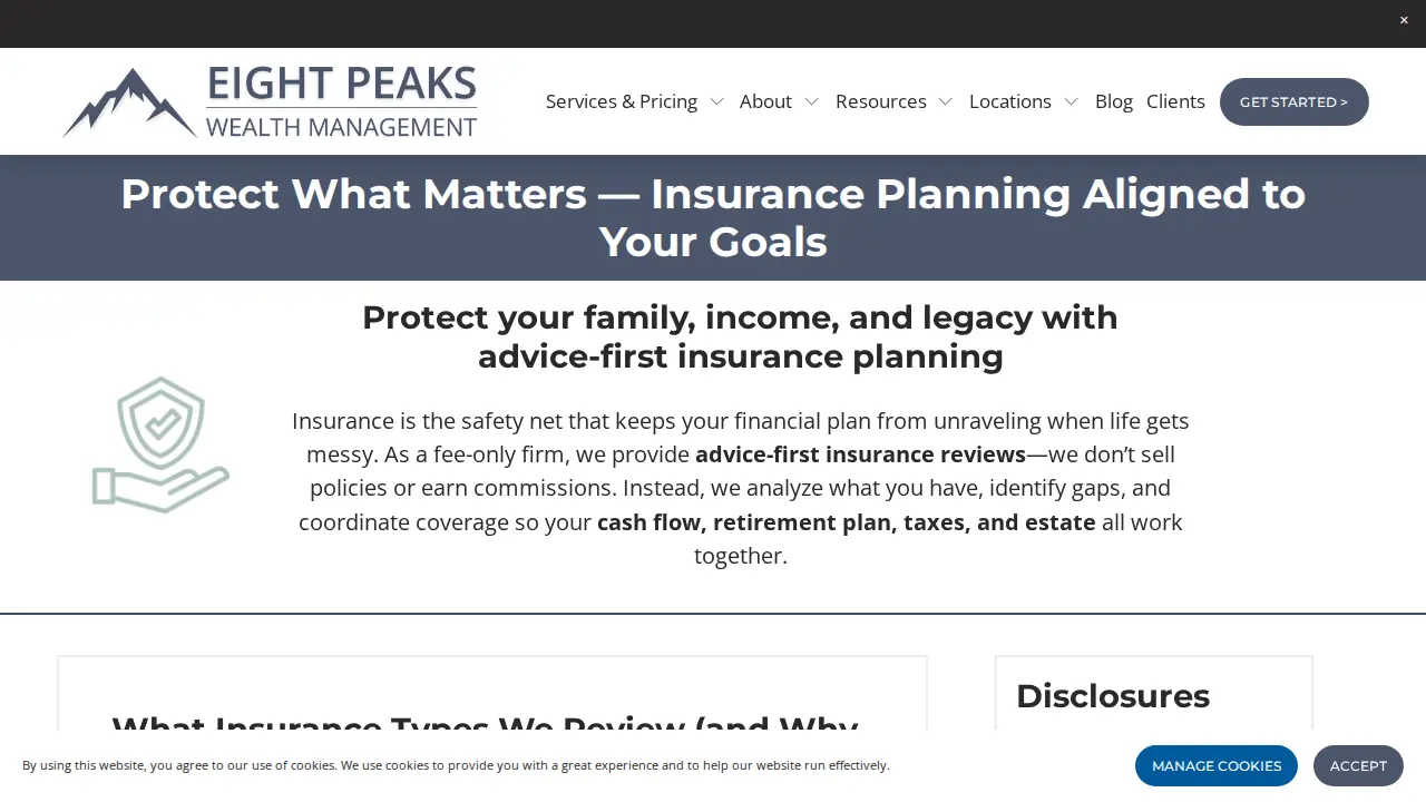Eight Peaks Wealth Management page