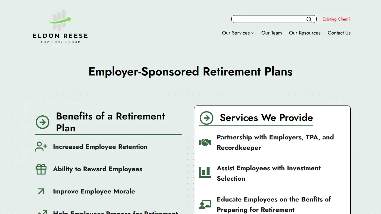 Eldon Reese Advisory Group page