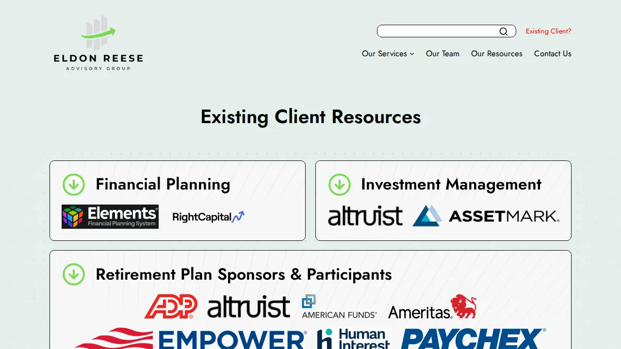 Eldon Reese Advisory Group page