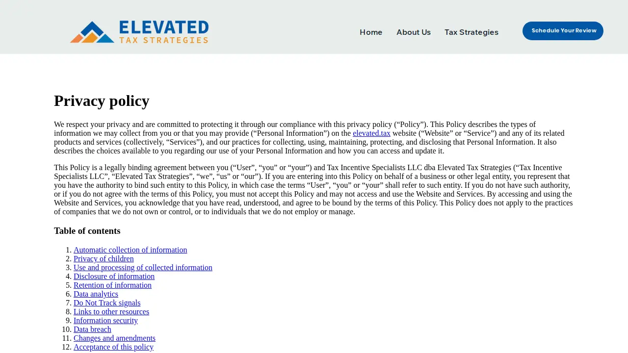 Elevated Tax Strategies page