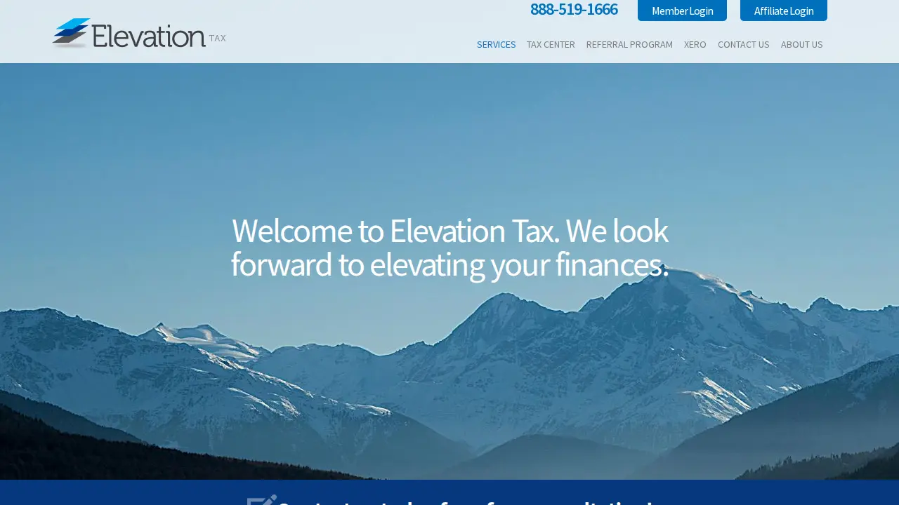 Elevation Tax website